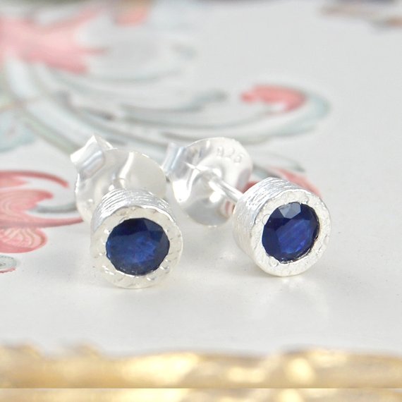 Sterling Silver Sapphire Stud Earrings Gemstone Earrings September Birthstone Earrings Valentines Gift Sapphire Earrings Dainty Earrings Set