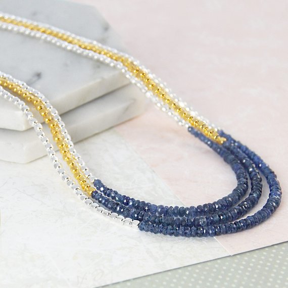Sapphire Bead Necklace September Birthstone Sapphire Birthstone Gold Necklace Embers Raw Sapphire Necklace