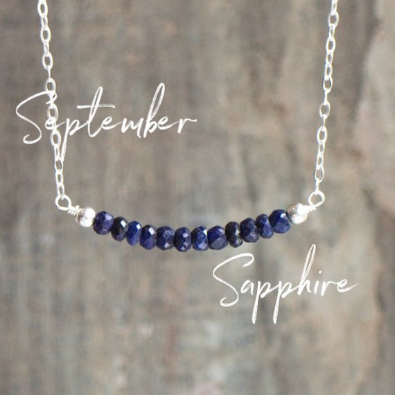 Blue Sapphire Necklace, September Birthstone Jewelry, Sapphire Bead Necklaces For Women, Silver Or Rose Gold Necklace