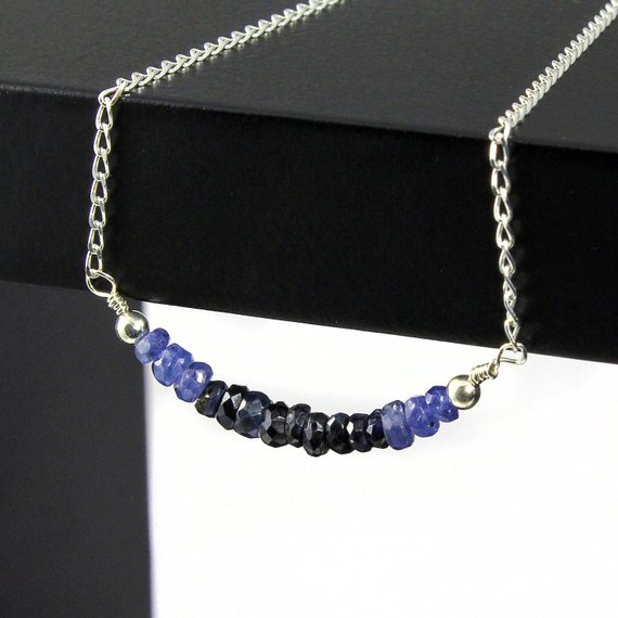 Sapphire Necklace Sterling Silver - Sapphire Rondelles Necklace - Row Of Hand Cut Sapphires