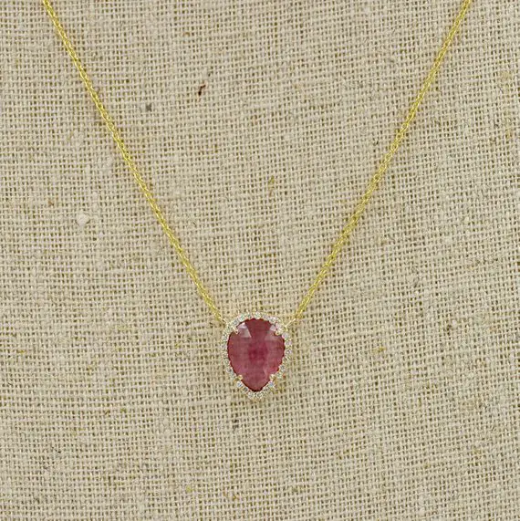 14k 1.75ct Pink Sapphire Diamond Necklace / Pink Sapphire Necklace / Diamond Necklace / Pink Sapphire Pendant / Necklace For Women