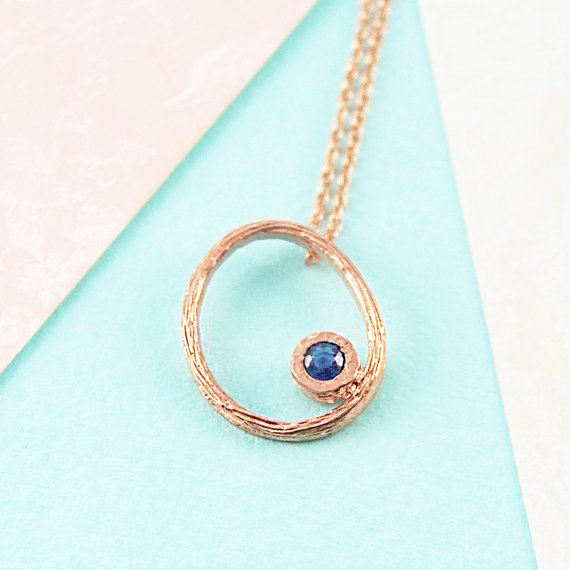 Blue Sapphire Birthstone Necklace September Birthday Gift Oval Sterling Silver Rose Gold Necklace Pendant Handmade Jewelry
