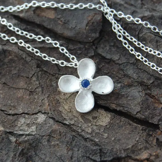 Sterling Silver Sapphire Necklace Flower Necklace Silver Flower Pendant Dainty Necklace Bridesmaids Necklace Floral Necklace