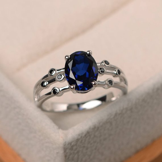 Sapphire Ring, Wedding Ring, Sterling Silver Ring,oval Cut Blue Gemstone, September Birthstone