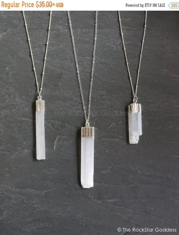Silver Selenite Necklace, Selenite Pendant, Silver Selenite Jewelry, Selenite Wand, White Selenite, Chakra Jewelry, Gift For Her