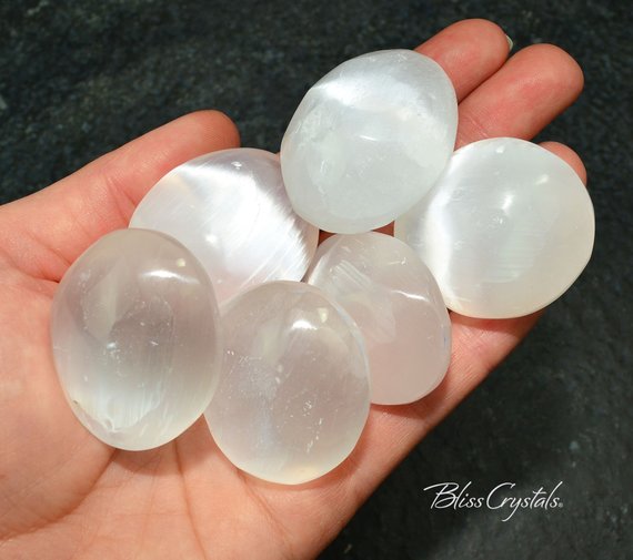 1 Selenite Xs Palm Stone Moonglow Emotional Cleanser Yoga #mp05