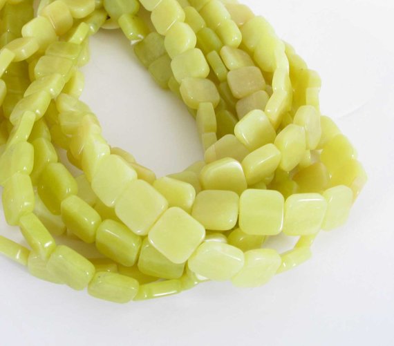 Square Serpentine Beads, "new Jade", 10mm Serpentine Square Beads, Full Strand Yellow Gemstone Beads, Natural Serpentine Beads, New200