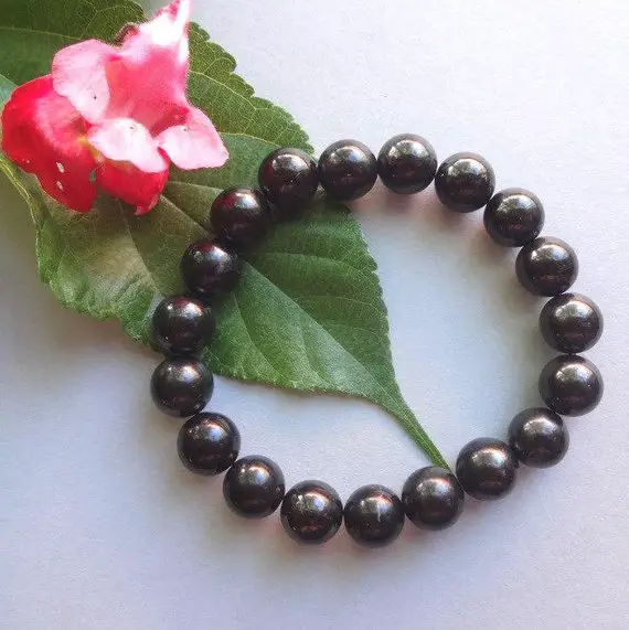 Shungite Bracelet, Mens Black Beaded Bracelet, Emf Protection Jewelry For Him For Her, Healing Stone Bracelets, Everyday Office Jewelry