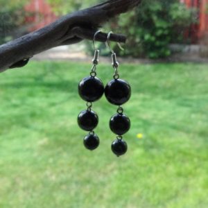 Shungite long dangle earrings /emf protection jewelry for office | Natural genuine Shungite earrings. Buy crystal jewelry, handmade handcrafted artisan jewelry for women.  Unique handmade gift ideas. #jewelry #beadedearrings #beadedjewelry #gift #shopping #handmadejewelry #fashion #style #product #earrings #affiliate #ad