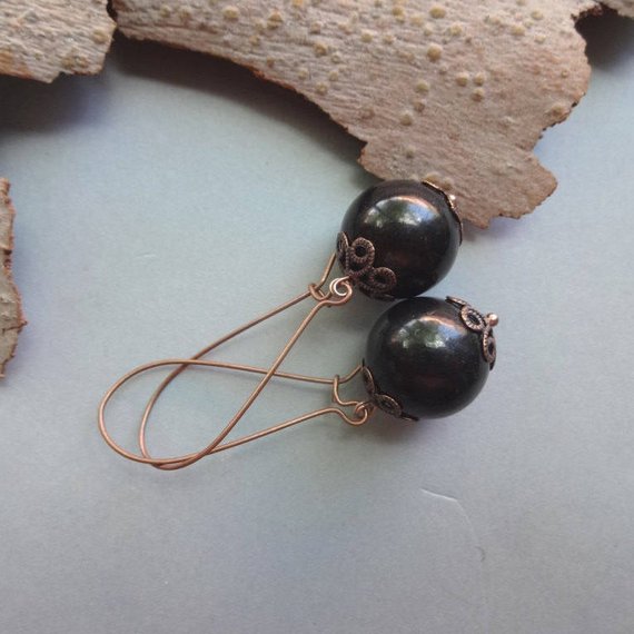 Shungite Long Kidney Earrings /black Gemstone Earrings Co Worker Gift
