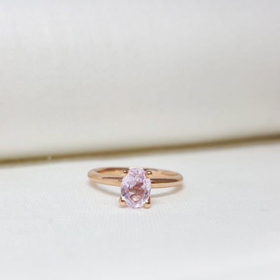 Simple & Minimalist Jewelry Designs, Classic And Handmade 14k Pink/rose Gold Solitaire Engagement Ring With Kunzite,  Made In Canada