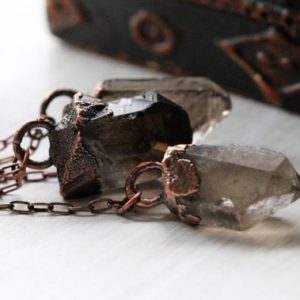 Smokey Quartz Pendant – Electroformed Raw Crystal – Crystal Layering Necklace | Natural genuine Smoky Quartz pendants. Buy crystal jewelry, handmade handcrafted artisan jewelry for women.  Unique handmade gift ideas. #jewelry #beadedpendants #beadedjewelry #gift #shopping #handmadejewelry #fashion #style #product #pendants #affiliate #ad