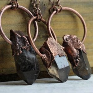 Shop Smoky Quartz Pendants! Smoky Quartz Pendant – Electroformed Copper – Crystal Point Necklace – Electroformed Raw Crystal | Natural genuine Smoky Quartz pendants. Buy crystal jewelry, handmade handcrafted artisan jewelry for women.  Unique handmade gift ideas. #jewelry #beadedpendants #beadedjewelry #gift #shopping #handmadejewelry #fashion #style #product #pendants #affiliate #ad