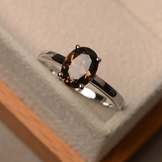 Smoky Quartz Ring, Solitaire Ring, Oval Shape Ring, Engagement Ring For Women
