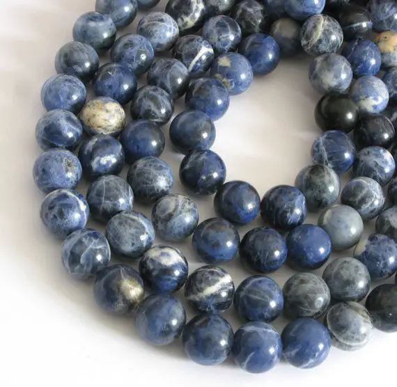 12mm Sodalite Beads, 12mm Round Sodalite Beads, Denim Blue Gemstone Beads, Full Strand, Blue Sodalite, Large Smooth Round Beads, Sod202