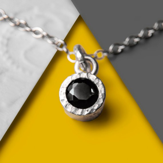 Black Spinel Necklace Silver Gemstone Necklace Designer Gemstone Necklace Simple Necklace Round Pendant 925 Silver Necklace
