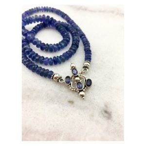 Tanzanite AAA+ Natural Faceted Graduated Genuine Exotic Rondelles w/ 925 Sterling Silver Statement Necklace-December Birthstone/24th Ann. | Natural genuine Gemstone necklaces. Buy crystal jewelry, handmade handcrafted artisan jewelry for women.  Unique handmade gift ideas. #jewelry #beadednecklaces #beadedjewelry #gift #shopping #handmadejewelry #fashion #style #product #necklaces #affiliate #ad
