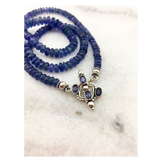 Tanzanite Aaa+ Natural Faceted Graduated Genuine Exotic Rondelles W/ 925 Sterling Silver Statement Necklace-december Birthstone/24th Ann.