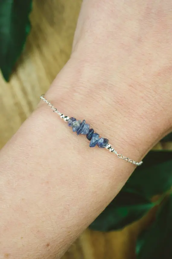 Tanzanite Bead Bar Crystal Bracelet In Bronze, Silver, Gold Or Rose Gold - 6" Chain With 2" Adjustable Extender - December Birthstone
