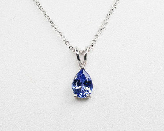 14k 1ct Pear Tanzanite Solitaire Necklace / Tanzanite Necklace / Solitaire Necklace / Tanzanite Pendant / Everyday Necklace / White Gold