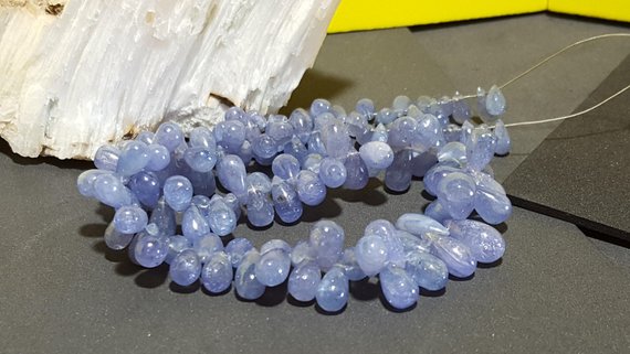 Tanzanite Graduating Smooth Drop Gemstone Beads 14 In. Full Strand, Smooth Tear Drop Briolette Beads, Natural Tanzanite Pear Shape Beads,