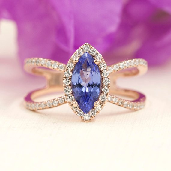 14k 1ct Tanzanite Diamond Engagement Ring / Diamond Engagement Ring / Tanzanite Wedding Ring / White Gold / Anniversary Ring