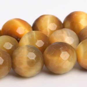 Shop Tiger Eye Faceted Beads! Golden Tiger Eye Beads Grade AA Natural Gemstone Micro Faceted Round Loose Beads 6MM 8MM Bulk Lot Options | Natural genuine faceted Tiger Eye beads for beading and jewelry making.  #jewelry #beads #beadedjewelry #diyjewelry #jewelrymaking #beadstore #beading #affiliate #ad