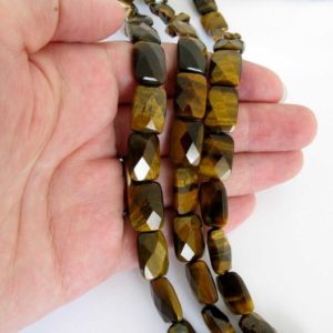 Shop Tiger Eye Bead Shapes! 14mm Tiger's Eye Beads, Full Strand, Faceted Rectangle Tiger Eye, 14mm Faceted Rectangle Tigereye Beads, Tig203 | Natural genuine other-shape Tiger Eye beads for beading and jewelry making.  #jewelry #beads #beadedjewelry #diyjewelry #jewelrymaking #beadstore #beading #affiliate #ad