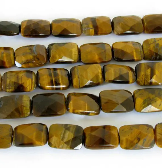 14mm Tiger's Eye Beads, 8 Beads, Faceted Rectangle Tiger Eye, 14mm Faceted Rectangle Tigereye Beads, Tig203
