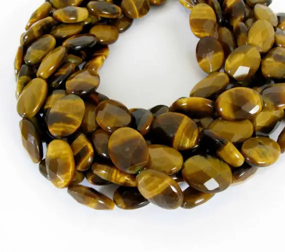 18mm Tiger's Eye Beads, Faceted Oval Tiger's Eye, Full 15" Strand, 18mm Faceted Oval Tigereye Beads, Tig201