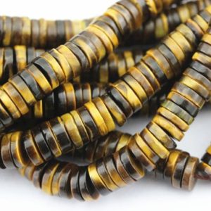 Shop Tiger Eye Beads! Yellow Tiger Eye Heishi Disc Beads 1.5x5mm 1.5x6mm 1.5x7mm 15.5" Strand | Natural genuine beads Tiger Eye beads for beading and jewelry making.  #jewelry #beads #beadedjewelry #diyjewelry #jewelrymaking #beadstore #beading #affiliate #ad