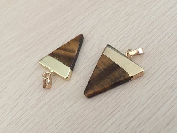 Triangle Tigers Eye Pendant Yellow Tiger Eye Pendant Triangle Gemstone Pendant Charms Gold Plated Stone Necklace Making Supplies 1 Pc