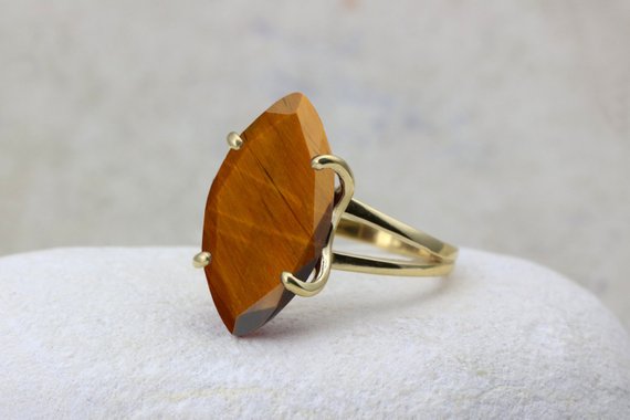 Tiger Eye Ring · Statement Ring · Cocktail Ring · Gold Ring · Solid Gold Ring · Gemstone Ring · Prong Ring