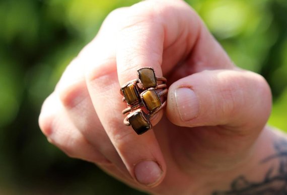 Tiger Eye Ring - Small Stone Ring - Electroformed Copper Jewelry