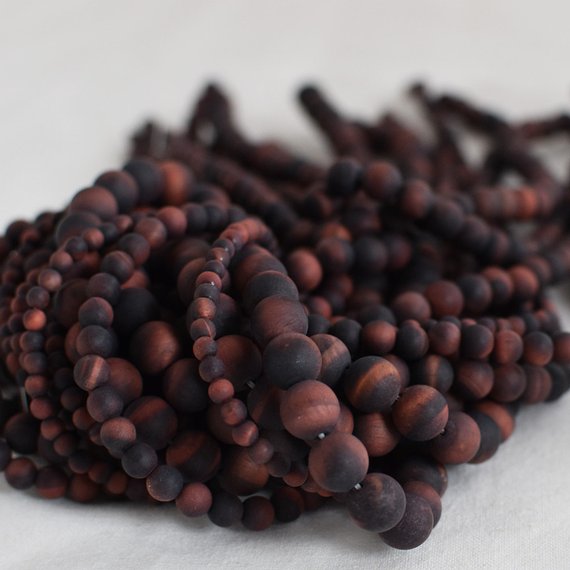 Red Tiger Eye Frosted Matte Round Beads - 4mm, 6mm, 8mm, 10mm Sizes - 15" Strand