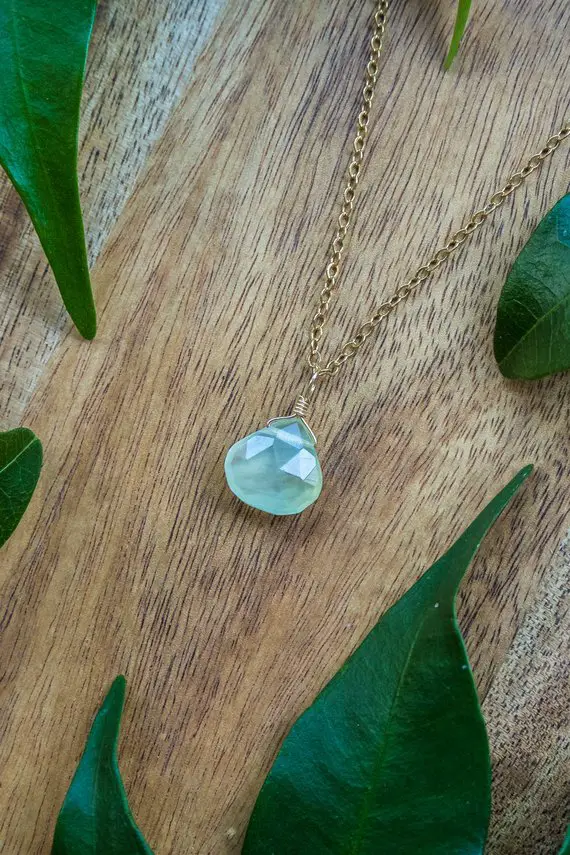 Tiny Prehnite Necklace - Small Green Prehnite Faceted Teardrop Necklace - Natural Light Green Gemstone Necklace - Genuine Prehnite Necklace