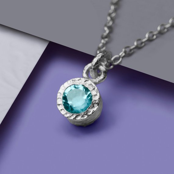 Blue Topaz Sterling Silver Gemstone Necklace Birthstone Necklace Bridesmaids Necklace Anniversary Gift