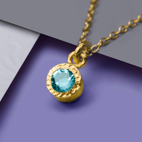 Blue Topaz Necklace Gold November Birthstone Necklace For Mom Dainty Gold Gemstone Necklace Blue Topaz Pandant