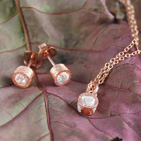 Rose Gold White Topaz November Sterling Silver Birthstone Jewelry Set Wedding Jewelry For Brides Birthstone Necklace For Mom