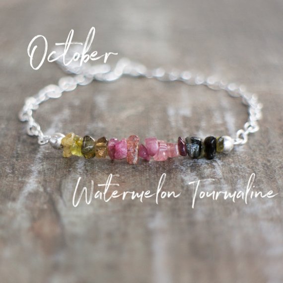 Watermelon Tourmaline Bracelet, Raw Gemstone Bracelets For Women, October Birthstone, Rainbow Tourmaline Jewelry