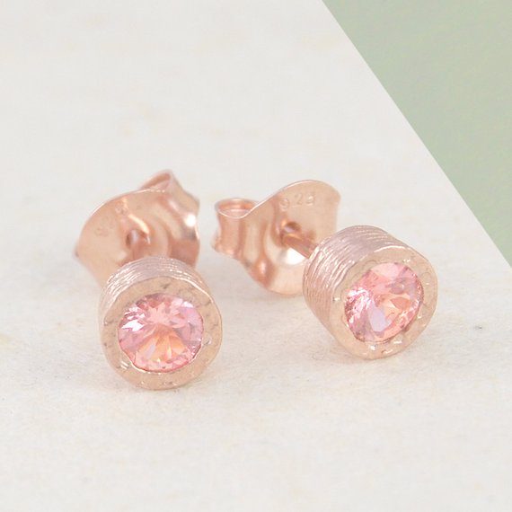 Pink Tourmaline Earrings October Birthstone Earrings For Mom Pink Gemstone Stud Earrings Set Rose Gold Earrings Dainty Stud Earrings