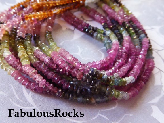 10-150 Pcs / 3 Mm Tourmaline Gemstone Beads Rondelles Gems, Rubellite Multi Green Pink Tourmaline Rondelles, October Birthstone, Aa, Wt 30