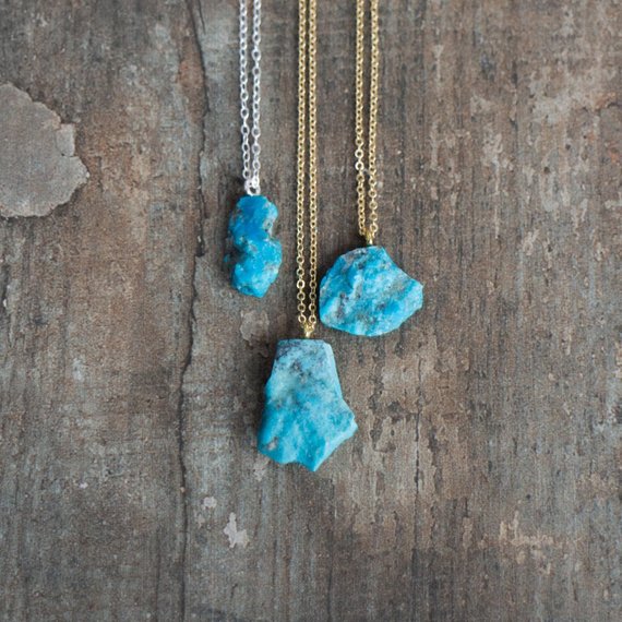Raw Turquoise Necklace, December Birthstone Gifts For Women, Crystal Necklace In Silver, Gold