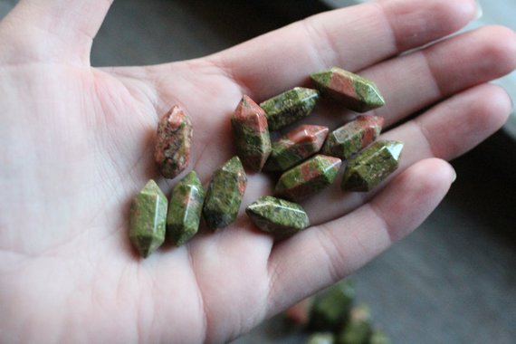 Unakite Double Terminated Carved Point Small Wand Shaped Stone