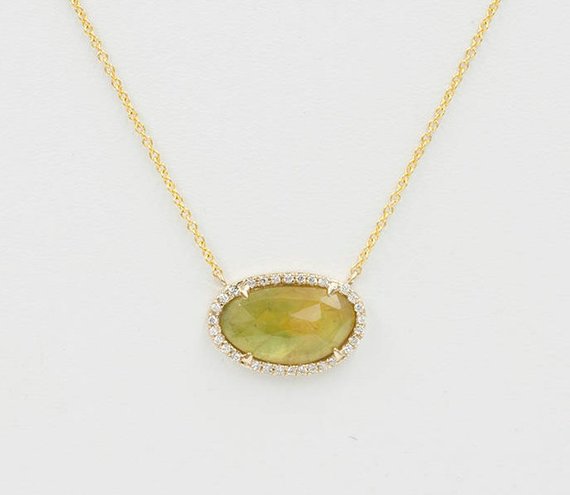 14k 3.5ct Yellow Sapphire Diamond Necklace / Sapphire Necklace / Diamond Necklace / Yellow Sapphire / Necklace For Women / Yellow Gold