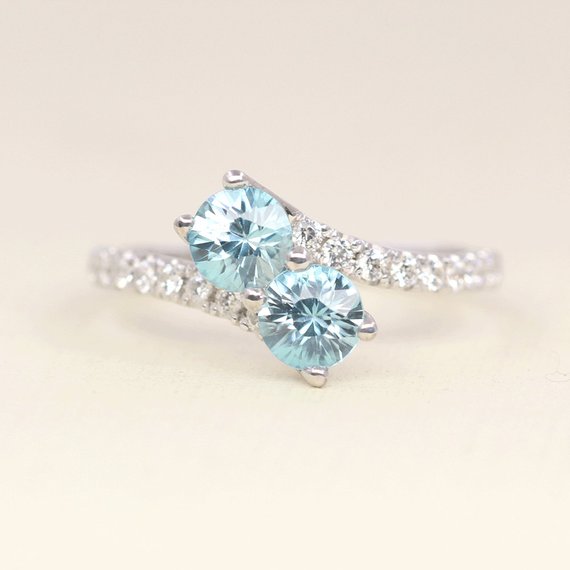 14k Blue Zircon Diamond Wedding Band / Blue Zircon Ring / Diamond Ring / Blue Zircon Wedding Band / White Gold / December Birthstone Ring