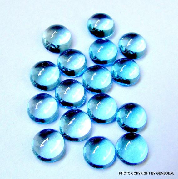 10 Pieces 4mm Swiss Blue Topaz Cabochon Round Gemstone, Swiss Blue Topaz Round Cabochon Quality Aaa++ Gemstone