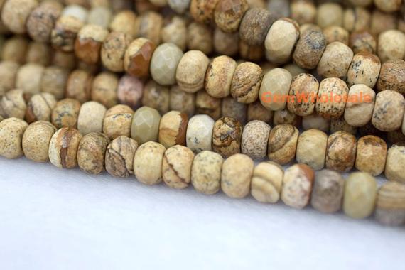15.5" 5x8mm Natural Picture Stone Rondelle Faceted Beads,landscape Jasper,picture Jasper, 5x8mm Rondelle Faceted Beads Qgc