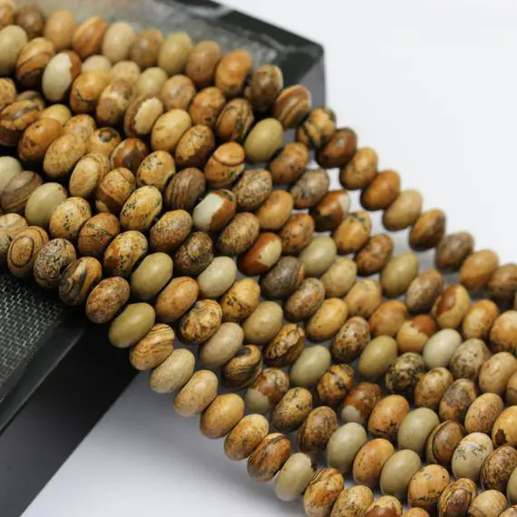 2.0mm Hole Picture Jasper Smooth Rondelle Beads 5x8mm 6x10mm 8" Strand