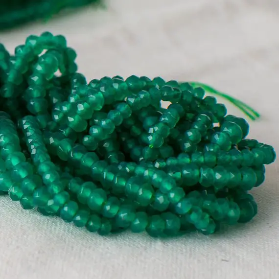 Green Agate Semi-precious Gemstone Faceted Rondelle Spacer Beads - 3mm, 4mm, 6mm Sizes - 15" Strand